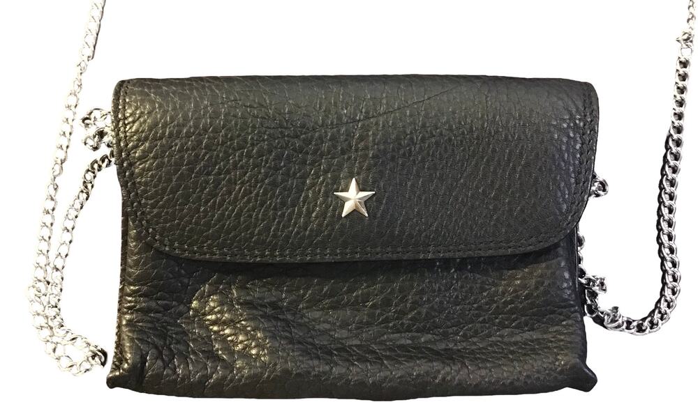 Gianni Conti Black Pebbled Leather Crossbody Purse